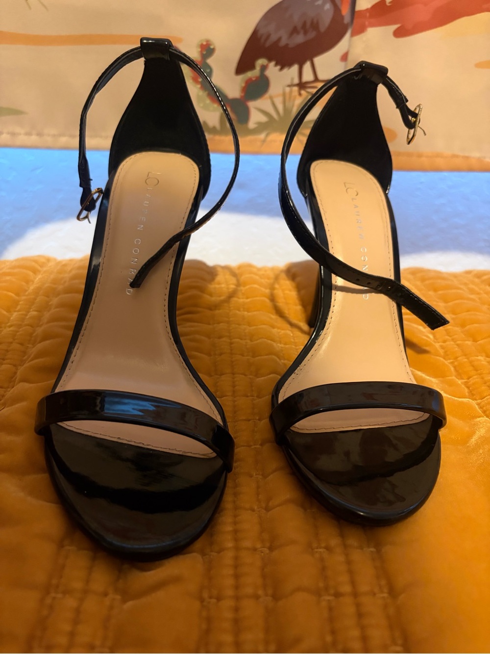 LC Lauren Conrad Black Patent Open-Toe Ankle-Strap Heels